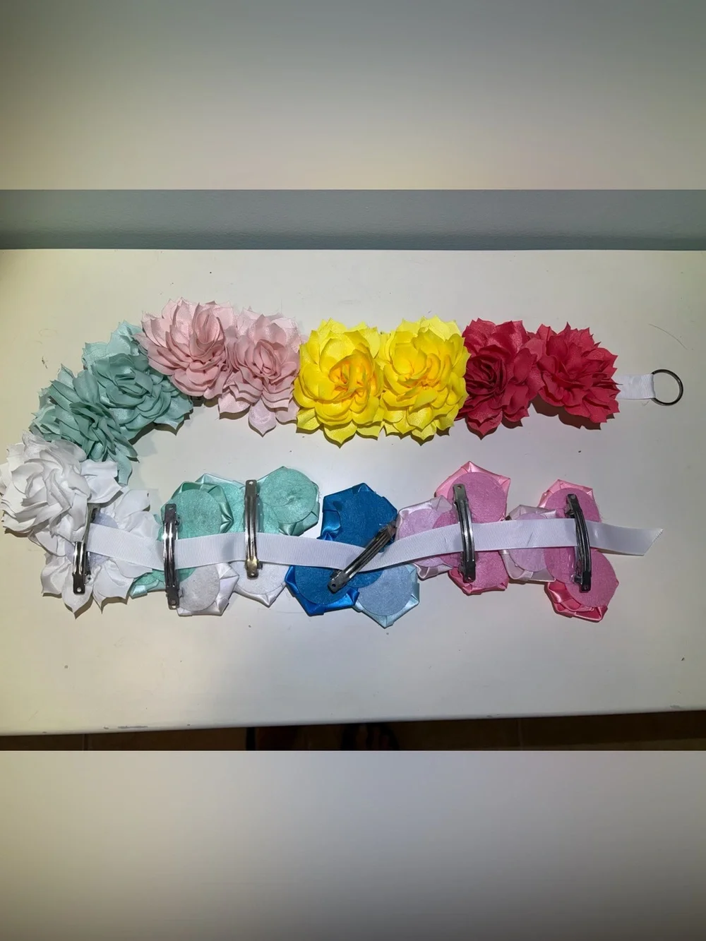 Set of 15 Multicolor Floral Hair Or Shoe Clips or Clip On Spaghetti Straps. OS